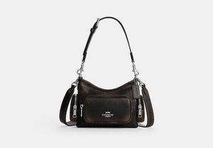 Laurel Shoulder Bag 22 With Pockets In Loved Leather - Silver/Black Brown