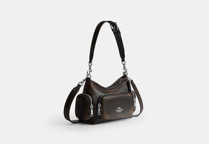 Laurel Shoulder Bag 22 With Pockets In Loved Leather - Silver/Black Brown