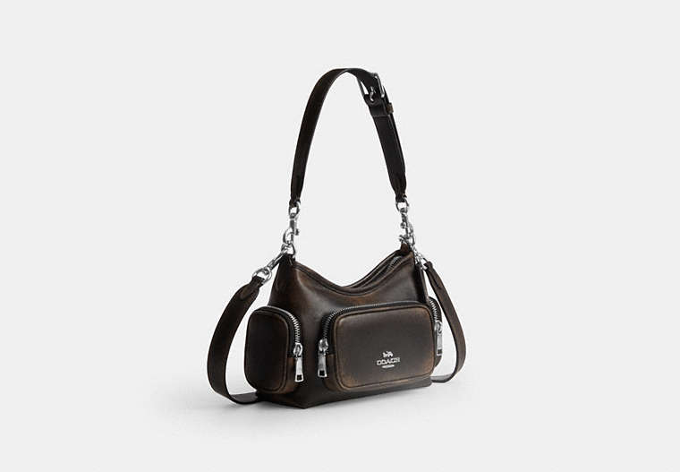 Laurel Shoulder Bag 22 With Pockets In Loved Leather - Silver/Black Brown