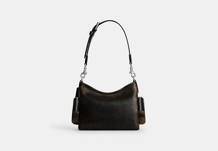 Laurel Shoulder Bag 22 With Pockets In Loved Leather - Silver/Black Brown