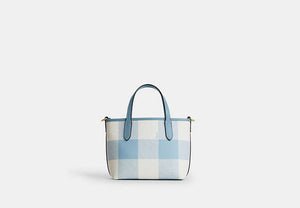 City Mini Tote Bag With Gingham Print And Charm - Gold/Blue Multi