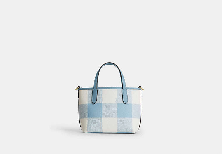 City Mini Tote Bag With Gingham Print And Charm - Gold/Blue Multi