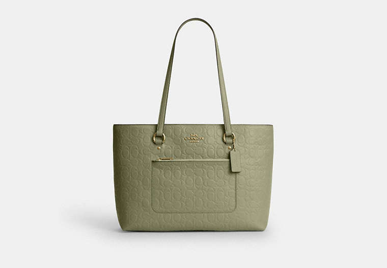 Station Tote Bag In Signature Leather - Gold/Pistachio