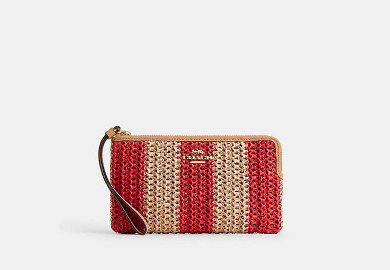 Large Corner Zip Wristlet - Gold/Red/Tan