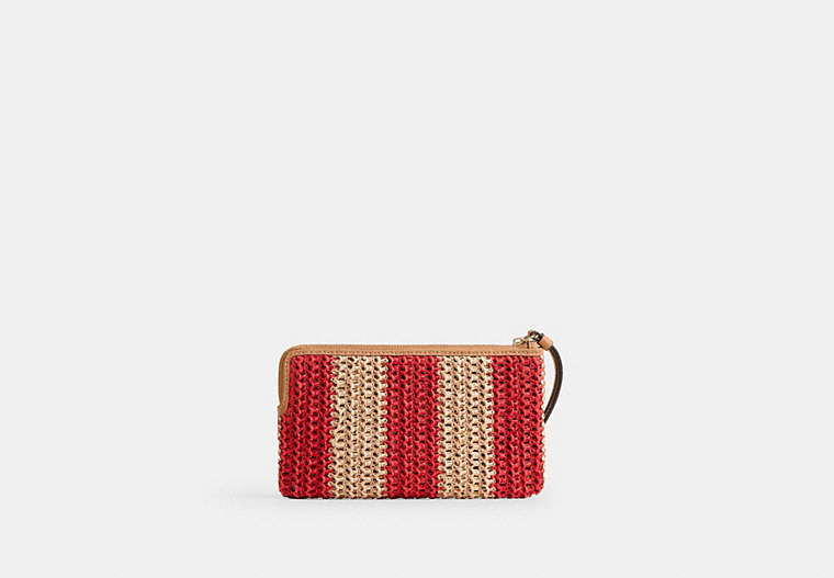 Large Corner Zip Wristlet - Gold/Red/Tan