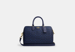 Rowan Large Satchel Bag In Signature Canvas - Gold/Navy