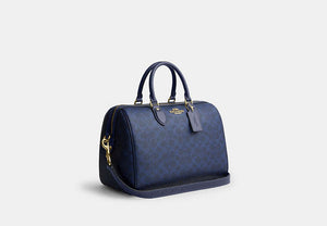 Rowan Large Satchel Bag In Signature Canvas - Gold/Navy