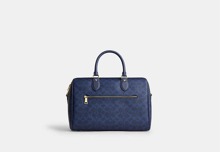 Rowan Large Satchel Bag In Signature Canvas - Gold/Navy