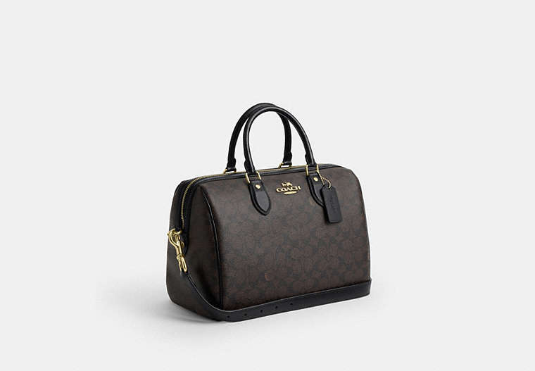 Rowan Large Satchel Bag In Signature Canvas - Gold/Walnut/Black