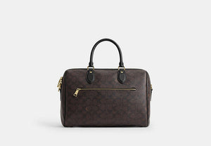 Rowan Large Satchel Bag In Signature Canvas - Gold/Walnut/Black