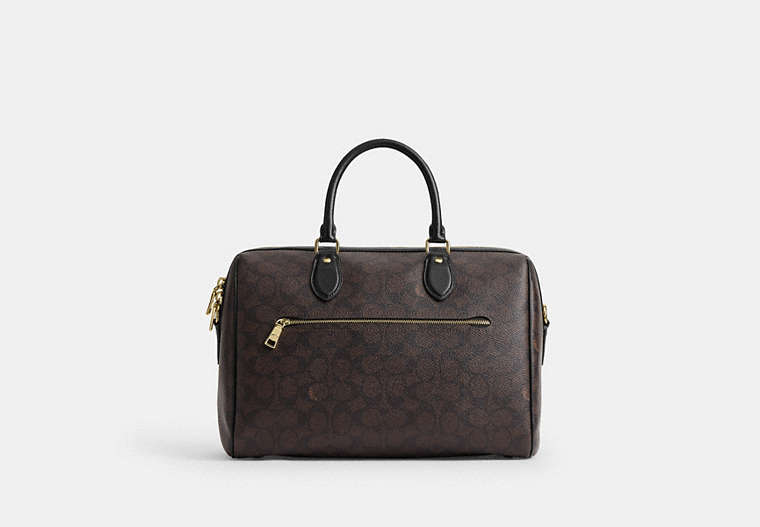 Rowan Large Satchel Bag In Signature Canvas - Gold/Walnut/Black