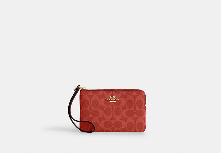 Corner Zip Wristlet - Gold/Crimson