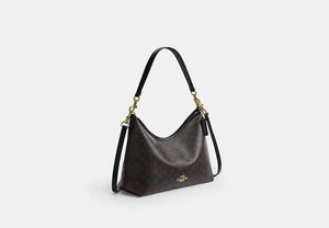 Laurel Shoulder Bag In Signature Canvas - Gold/Walnut/Black