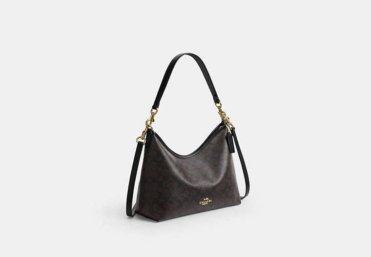 Laurel Shoulder Bag In Signature Canvas - Gold/Walnut/Black
