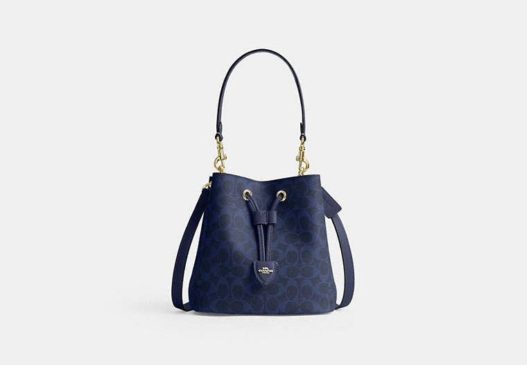 Rowan Bucket Bag In Signature Canvas - Gold/Navy