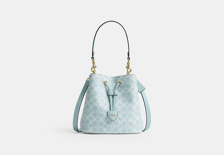 Rowan Bucket Bag In Signature Canvas - Gold/Light Blue