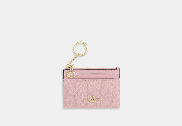 Mini Skinny ID Case In Signature Chenille - Gold/Light Pink