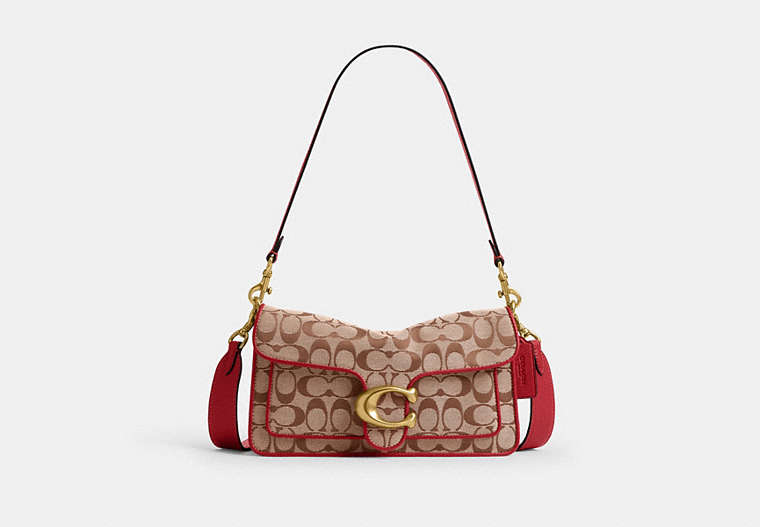 Tabby Shoulder Bag 26 In Signature Jacquard - Brass/Poppy Signature