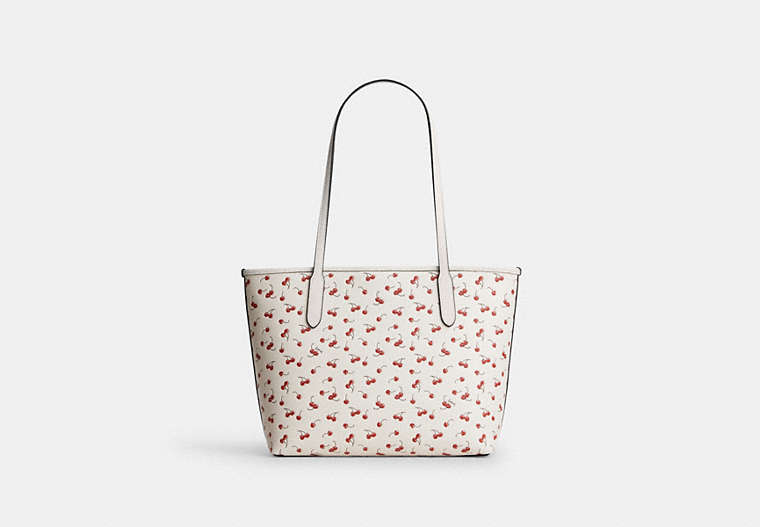 Medium City Tote Bag With Cherry Print - Gold/Chalk Multi