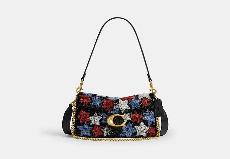 Tabby Shoulder Bag 26 With Beaded Americana Stars - Brass/Navy Multi