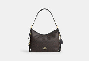 Laurel Shoulder Bag With Buckles In Signature Canvas - Gold/Walnut/Black