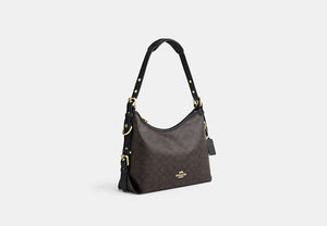 Laurel Shoulder Bag With Buckles In Signature Canvas - Gold/Walnut/Black