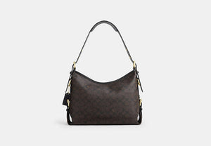 Laurel Shoulder Bag With Buckles In Signature Canvas - Gold/Walnut/Black