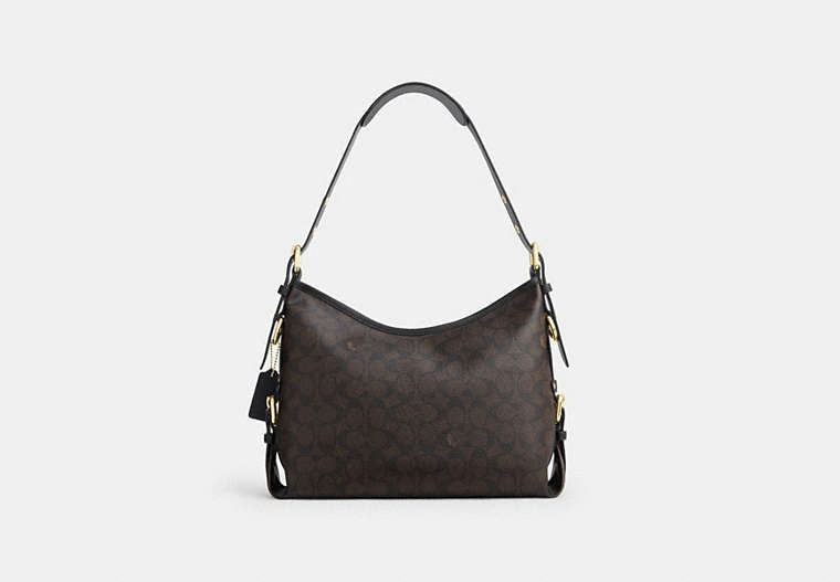 Laurel Shoulder Bag With Buckles In Signature Canvas - Gold/Walnut/Black