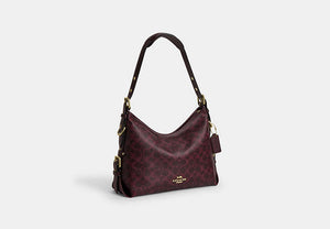 Laurel Shoulder Bag With Buckles In Signature Canvas - Gold/Black Currant