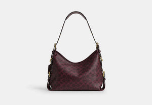 Laurel Shoulder Bag With Buckles In Signature Canvas - Gold/Black Currant