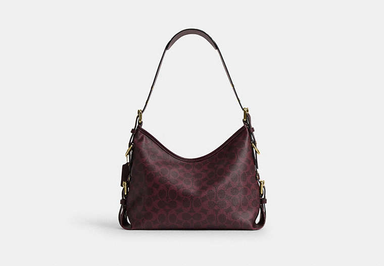 Laurel Shoulder Bag With Buckles In Signature Canvas - Gold/Black Currant