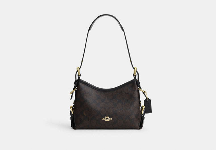 Laurel Shoulder Bag 22 With Buckles In Signature Canvas - Gold/Walnut/Black