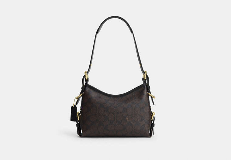 Laurel Shoulder Bag 22 With Buckles In Signature Canvas - Gold/Walnut/Black