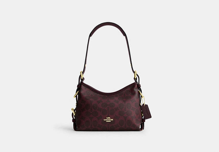 Laurel Shoulder Bag 22 With Buckles In Signature Canvas - Gold/Black Currant