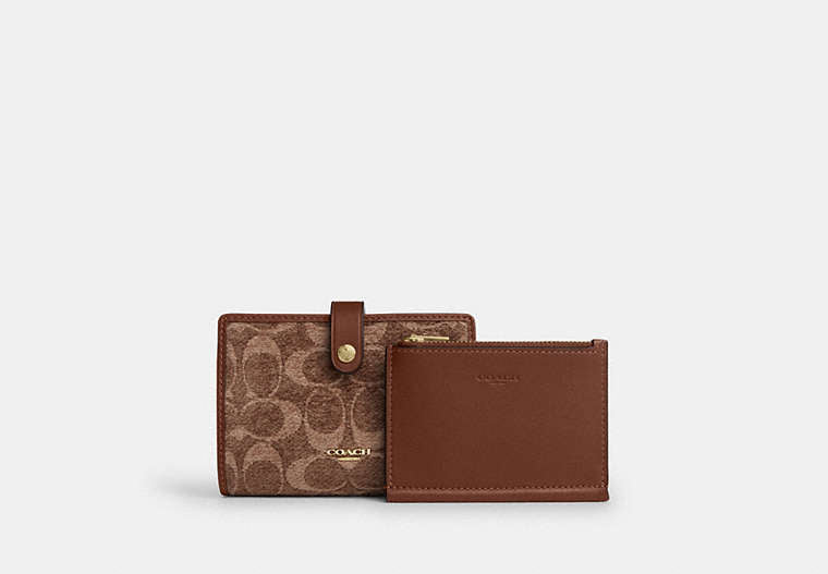 2-In-1 Wallet In Signature Chenille - Gold/Light Khaki/Vintage Brown