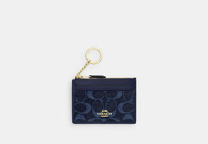 Mini Skinny ID Case In Signature Chenille - Gold/Navy
