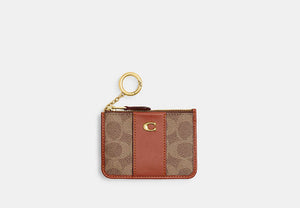 Mini Skinny ID Case In Signature Chenille - Brass/Tan Caramel