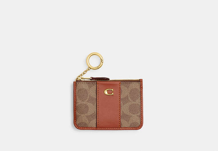 Mini Skinny ID Case In Signature Chenille - Brass/Tan Caramel