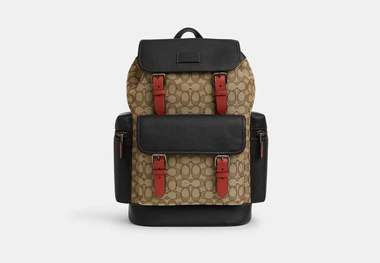 Sprint Backpack In Signature Jacquard - Black Antique Nickel/Khaki/Black Multi