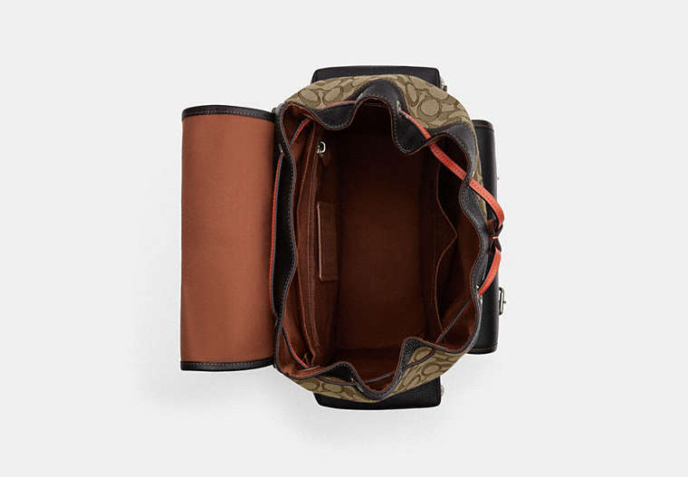 Sprint Backpack In Signature Jacquard - Black Antique Nickel/Khaki/Black Multi