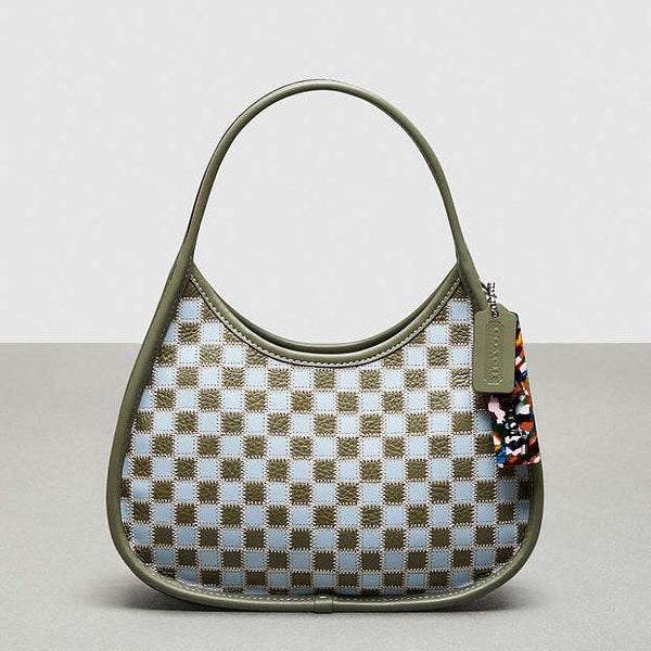 Coach Ergo Bag In Checkerboard Upcrafted Leather Ice Blue-Army Blue