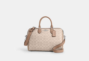 Rowan Large Satchel Bag In Signature Canvas - Silver/Sand/Taupe