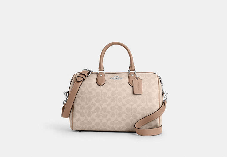Rowan Large Satchel Bag In Signature Canvas - Silver/Sand/Taupe
