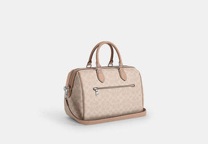 Rowan Large Satchel Bag In Signature Canvas - Silver/Sand/Taupe