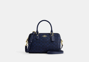 Rowan Satchel Bag In Signature Canvas - Gold/Navy