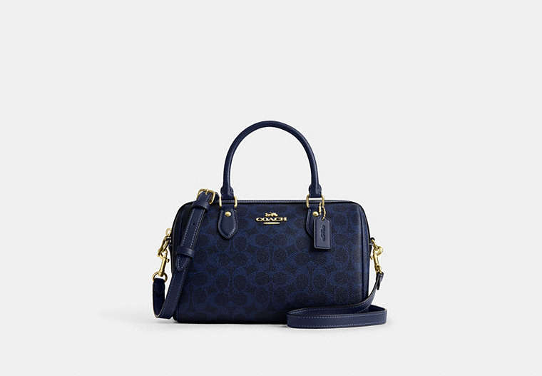 Rowan Satchel Bag In Signature Canvas - Gold/Navy