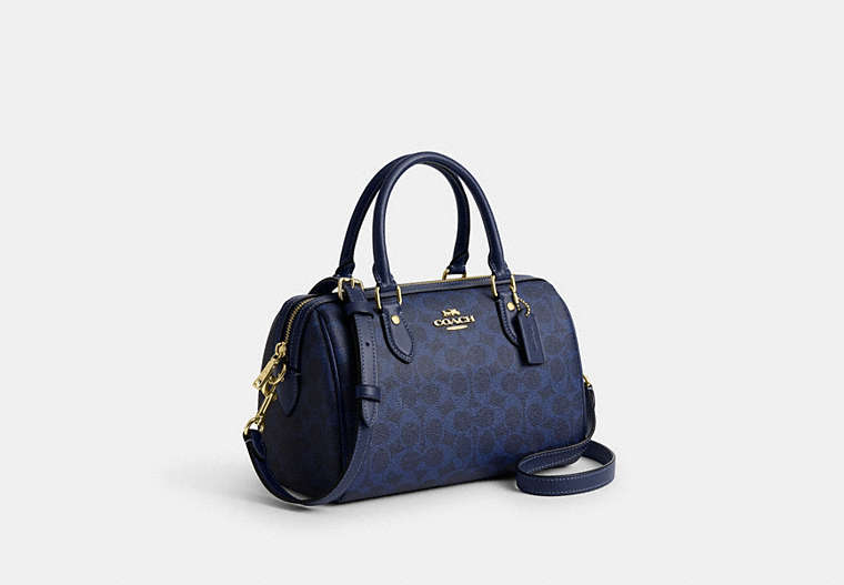 Rowan Satchel Bag In Signature Canvas - Gold/Navy