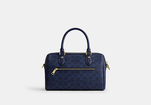 Rowan Satchel Bag In Signature Canvas - Gold/Navy