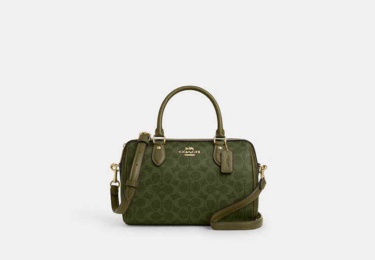 Rowan Satchel Bag In Signature Canvas - Gold/Olive