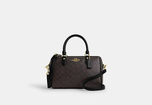 Rowan Satchel Bag In Signature Canvas - Gold/Walnut/Black